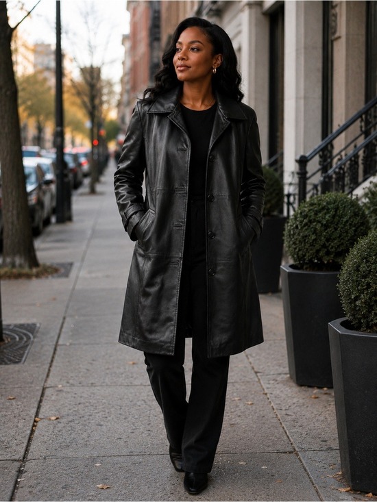 Isaac Mizrahi Jackets & Blazers - 🖤 Isaac Mizrahi Women Genuine Leather Long Coat • Large • Front Button Closure
